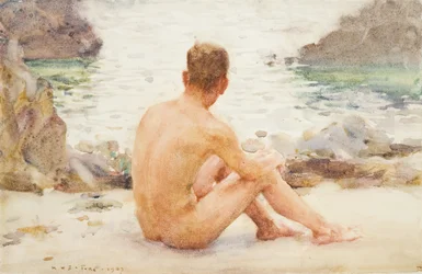 Charlie sentado en la arena, 1907